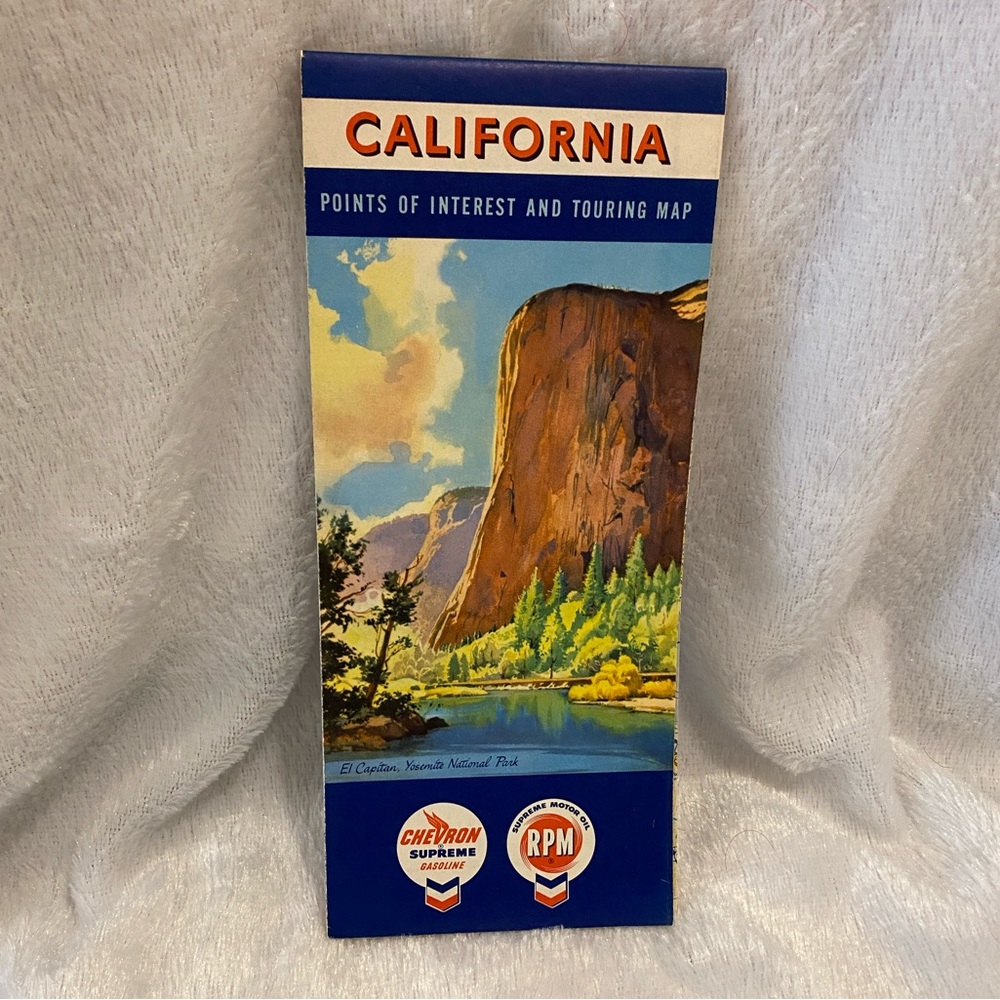 🌲Vintage 1959 Advertising Chevron Supreme Gasoline Map of California Yosemite🌲